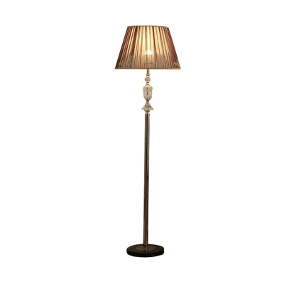 Champagne Conic Shade Standing Floor Lamp Contemporary 1 Bulb Pleated Fabric Floor Light