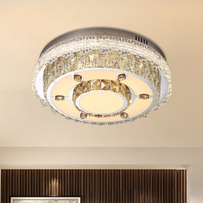 Circle Beveled Glass Crystal LED Flush Light Contemporary Clear Ceiling Mount Light Fixture for Bedroom