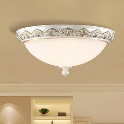 Countryside Domed Shade Flushmount 3 Heads White Frosted Glass Flush Mount Fixture for Bedroom