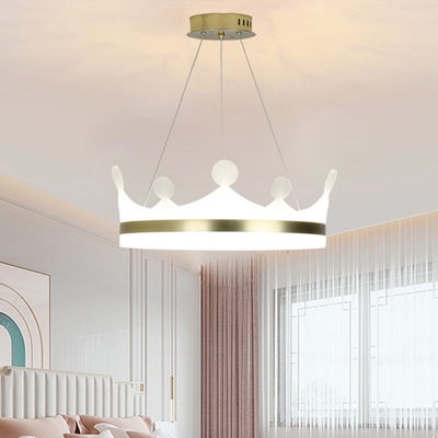 Crown Bedroom Chandelier Lighting Metal LED Nordic Suspension Pendant in Gold, Warm/White Light