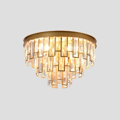 Crystal-Rectangles Black/Gold Flush Light 3-Layer Tapered 4 Bulbs Postmodern Close to Ceiling Lighting