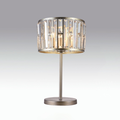 Drum Rectangle-Cut Crystal Desk Lamp Modern Black/Gold LED Night Table Light for Living Room