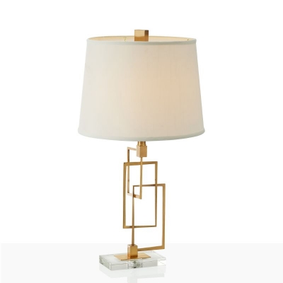 Fabric Gold Table Lighting Conical 1-Bulb Classic Style Nightstand Lamp with Rectangle Frame