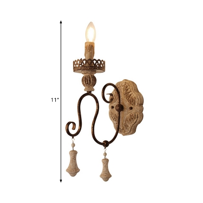 French Country Candlestick Wall Lighting 1/2-Light Wooden Sconce with Undulated Arm in Bronze