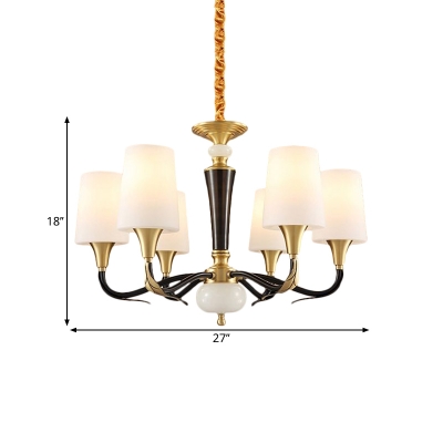 Frosted Glass Black Suspension Lighting Tapered 6 Bulbs Traditional Pendant Ceiling Light