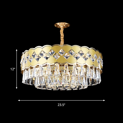Gold 9 Lights Pendant Lighting Postmodern Crystal Triangle Drum-Shaped Chandelier, 19.5