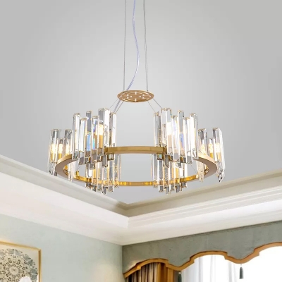 Gold Circle Ceiling Chandelier Postmodern Crystal Prism 4/6-Bulb Bedroom Suspension Lamp
