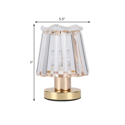 Gold Conical Nightstand Light Modern Style Crystal Prisms LED Desk Lamp with Scalloped Design
