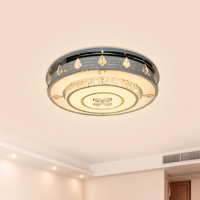 Integrated LED Round Flush Light Modern Stainless Steel Crystal Encrusted Ceiling Lighting, 23.5