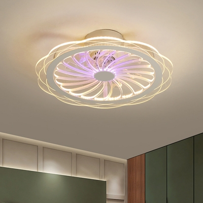 Kids Floral Ceiling Fan Lamp Metal LED Bedroom Semi-Flush Mount Light in Clear, 20