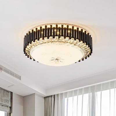 LED Ceiling Mount Light Post-Modern Hotel Flushmount Lighting with Dome Crystal Shade in Black