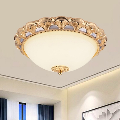 LED Dome Flush Mounted Light Fixture Vintage Gold Opal Frosted Glass Ceiling Lighting for Bedroom, 14