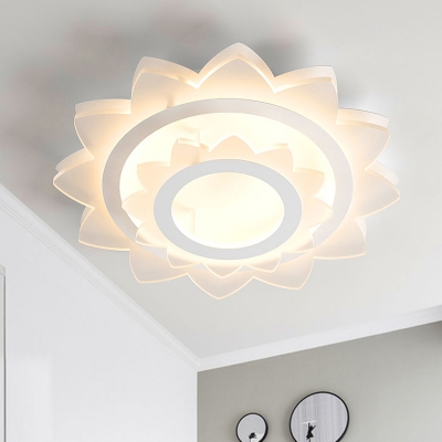Lotus Acrylic Flush Lamp Contemporary LED White Ceiling Mounted Fixture in Warm/White Light