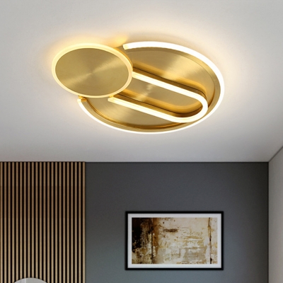 Metallic Dual Rounded Flush Light Fixture Minimalist LED Gold Flush Mount Lamp in White/3 Color Light