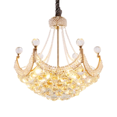 Minimalist Basket Semi Flush Chandelier 6 Bulbs Crystal Close to Ceiling Lighting in Gold
