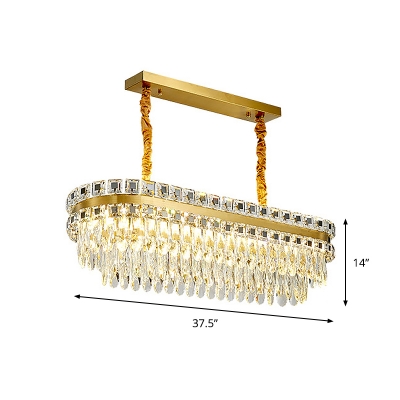 Modern Style Ellipse Hanging Pendant Light Crystal Block LED Island Lamp in Gold for Restaurant