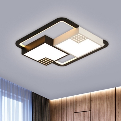 Nordic LED Flush Mount Light with Acrylic Shade Black Square Flushmount in Warm/White Light, 16
