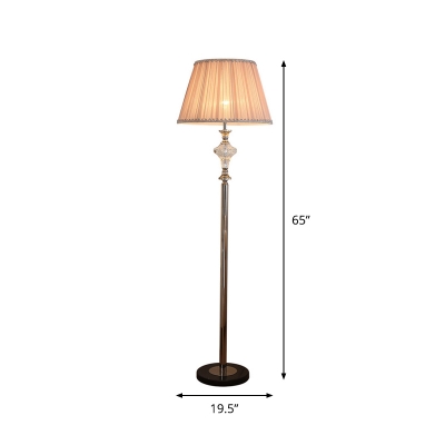 Pleated Fabric Barrel Floor Light Modernist Single Bulb Champagne Standing Floor Lamp with Crystal Detail