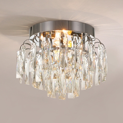 Rectangle-Cut Crystal Rain Flushmount Modern 2-Bulb Close to Ceiling Lighting Fixture in Nickel/Gold