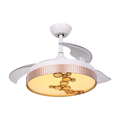 Round Living Room 3-Blade Semi Flush Metal Contemporary LED Ceiling Fan Light in White, 42