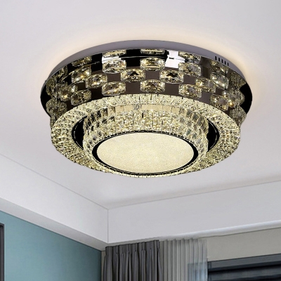 Round/Square Crystal Ceiling Flush Mount Simple Bedroom LED Flushmount Lighting in Chrome with Remote