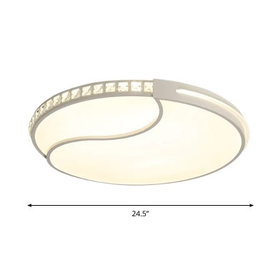 Simple Disc Shaped Flush Mount Crystal Embedded LED Ceiling Light in White, 16.5