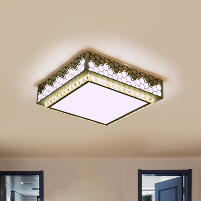 Square LED Flush Mount Ceiling Fixture Modern Beveled Glass Sleeping Room Close to Ceiling Lamp in White