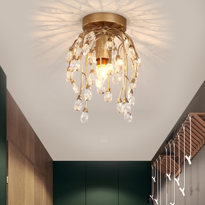 Teardrop Clear Crystal Semi Flush Mount Modernism 1 Bulb Hallway Close to Ceiling Lamp