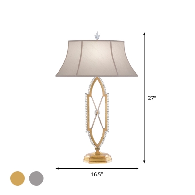 1 Bulb Bell Shade Nightstand Light Traditional Gold/Silver Fabric Table Lighting with Crystal Bead Stand