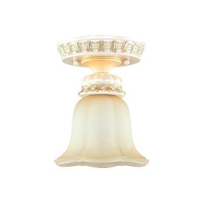 1 Head Flower Flush Mount Light Countryside Beige Frosted Glass Close to Ceiling Lamp