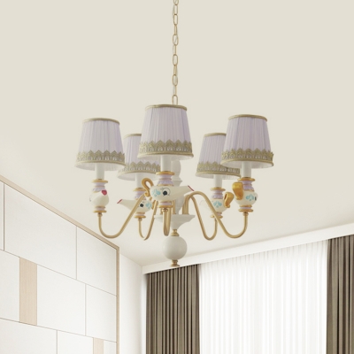 3/5/6 Lights Gold Cone Suspension Lamp Minimalist Fabric Hanging Chandelier with Teapot and Curved Arm Design