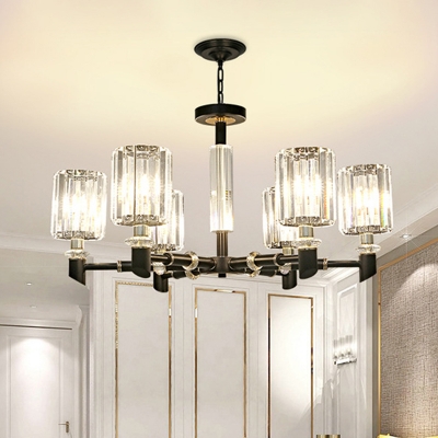 3/6 Heads Ceiling Chandelier Modern Dining Room Drop Lamp with Cylindrical Clear Crystal Shade
