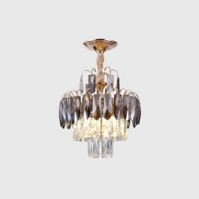 3 Bulbs Corridor Down Lighting Modern Gold Chandelier Pendant Light with Conical Crystal Shade