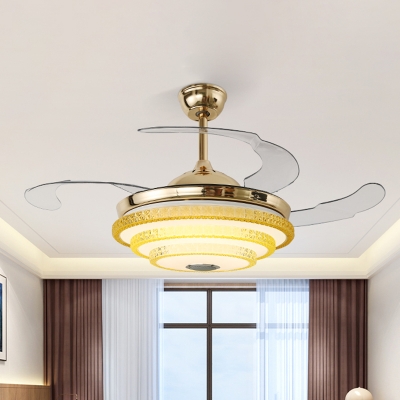 3-Tiers Hanging Pendant Modern Beveled Crystal LED Gold Hanging Ceiling Light with 3 Blades, 42