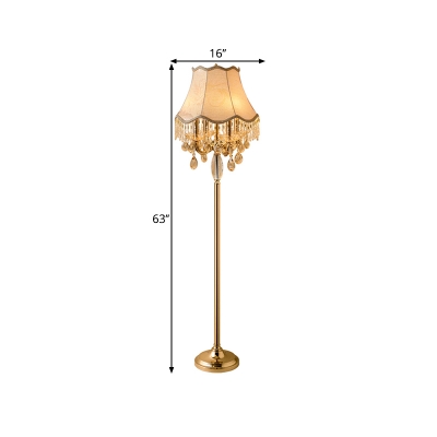 4-Light Floor Standing Lamp Retro Scalloped Fabric Floor Reading Lamp in Gold with Crystal Accent