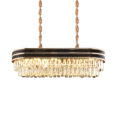 8-Light Dual-Layered Ceiling Pendant Contemporary Crystal Rectangle Island Lighting Fixture in Black