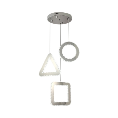 Beveled Crystal Geometric Suspension Light Contemporary LED Stainless-Steel Multi Pendant with Round/Linear Canopy
