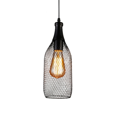 Bottle Cage Iron Hanging Light Kit Industrial 1 Head Restaurant Suspension Lamp in Black