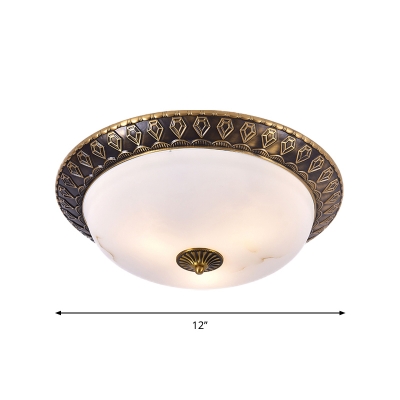 Brass 2/3 Lights Flush Mounted Lamp Country Cream Glass Domed Shade Ceiling Flush, 12