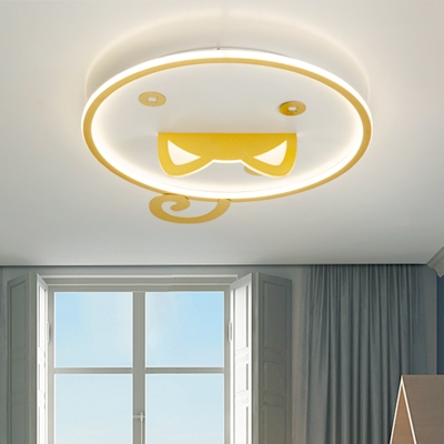 Cartoon Cat Ceiling Mounted Fixture Metal LED Bedroom Flush Mount Lamp in Yellow, Warm/White Light