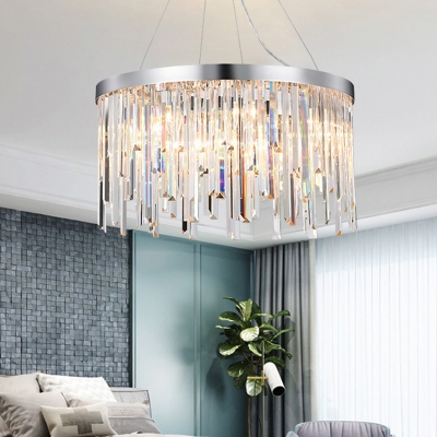 Chrome 2/6-Bulb Pendant Chandelier Modern Clear Crystal Fringe Hanging Light for Bedroom, 8