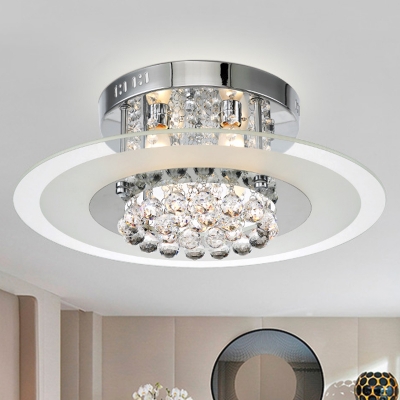 Chrome Finish 3-Light Semi Mount Lighting Modern Clear Glass Round Ceiling Lamp with Crystal Orb Drapes