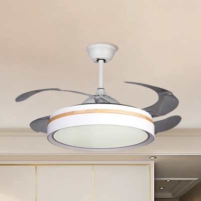 Contemporary LED Ceiling Fan Lamp with Metal Shade White Circle 4-Blade Semi Flush , 42