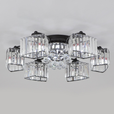 Crystal Prism Clear Semi Flush Light Floral 3/6-Light Modernist Close to Ceiling Lamp