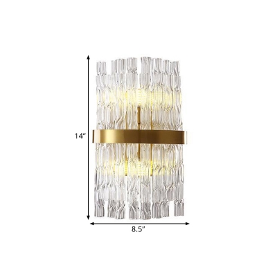 Cylinder Surface Wall Sconce Contemporary Crystal Rod 2 Bulbs Clear Wall Mounted Lighting for Bedroom