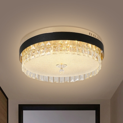 Drum Close to Ceiling Lighting Contemporary Clear Crystal LED Gold Flush Ceiling Light for Bedroom