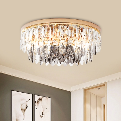 Dual-Tiered Flush Mount Lamp Contemporary Clear Crystal Block 11