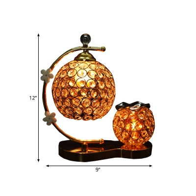 Faceted Crystal Globe LED Desk Light Modern Style Night Table Lamp in Gold with Bent Arm Frame