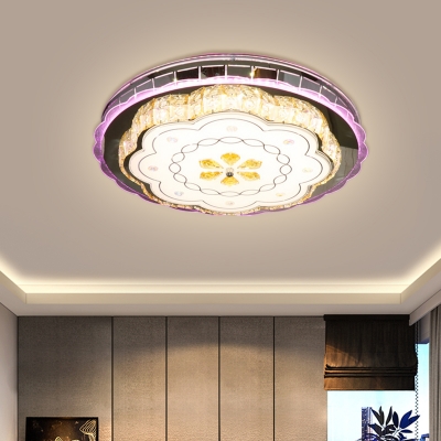 Floral Bedroom Ceiling Flush Light Modern Crystal Stainless Steel LED Flush Mount Lighting