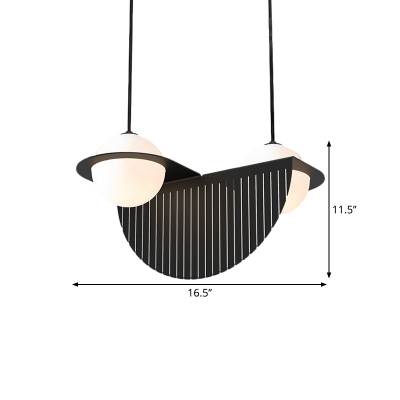 Frosted White Glass Ball Multi Pendant Modernist 2 Lights Black Hanging Ceiling Lamp with Semicircle Panel